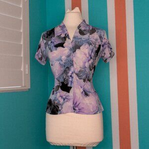 Calvin Klein Floral Printed Blouse w/ Capped Sleeves